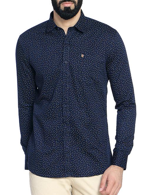 navy blue cotton blend casual shirt - 14467801 - Standard Image - 1