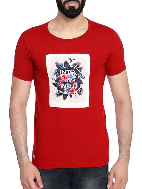 red cotton chest print t-shirt - 14467899 - Standard Image - 1