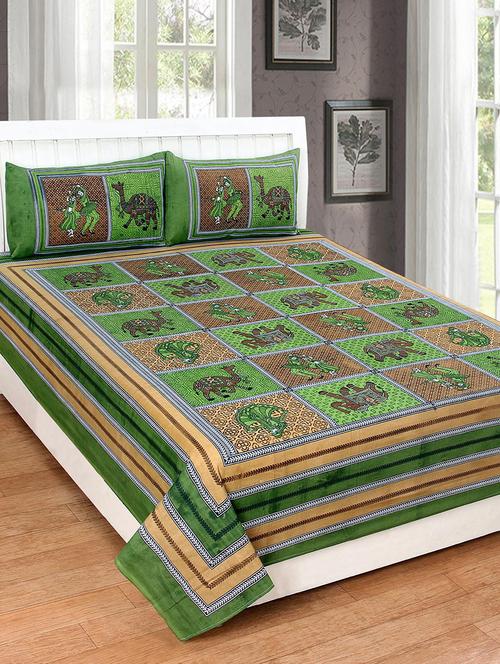 JAIPURI COTTON DOUBLE BED SHEET WITH 2 PILLOW COVERS - 14467923 - Very Small Image - 1