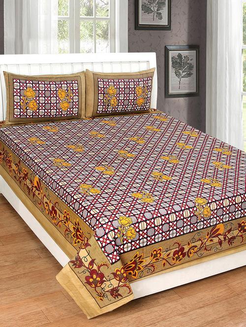 JAIPURI COTTON DOUBLE BED SHEET WITH 2 PILLOW COVERS - 14467929 - Very Small Image - 1