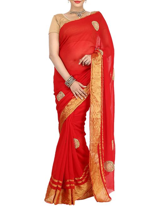 red georgette gota patti saree - 14468039 - Very Small Image - 1