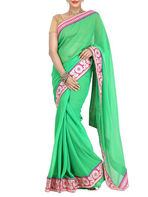 green bordered saree with blouse - 14468047 - Standard Image - 1