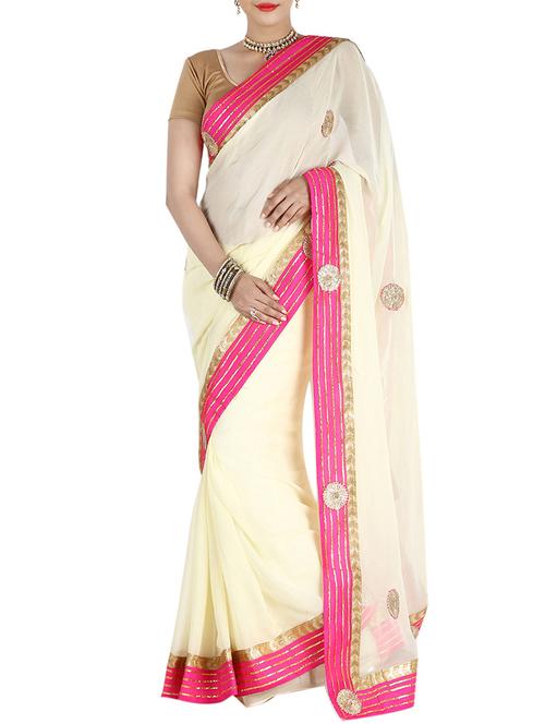 cream gota patti saree with blouse - 14468051 - Standard Image - 1
