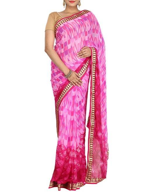 pink georgette printed saree with blouse - 14468057 - Standard Image - 1