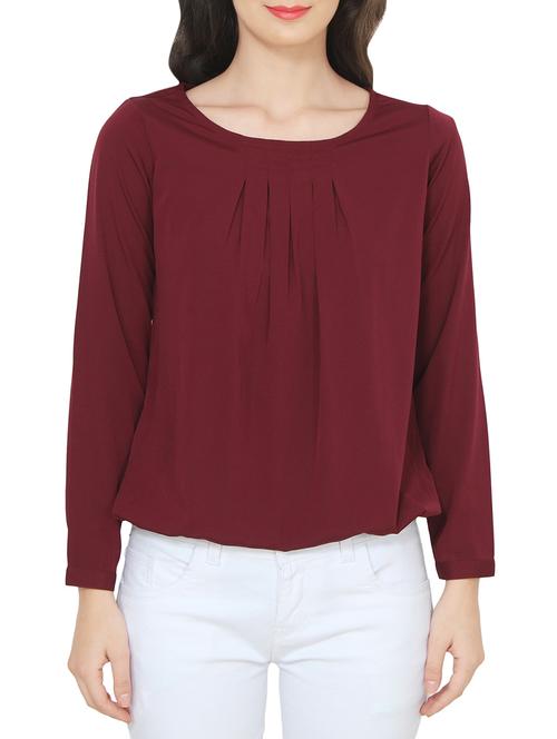 solid maroon pleated top - 14468174 - Standard Image - 1