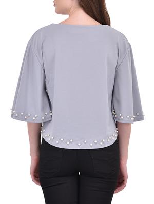 solid grey bell sleeved top - 14468202 - Standard Image - 3