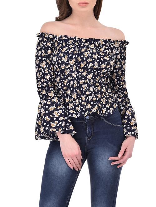 navy blue off shoulder top - 14468222 - Standard Image - 1