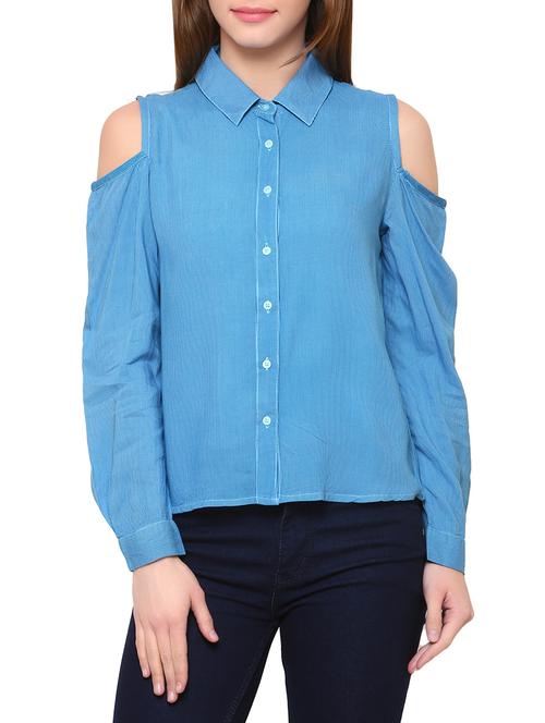Blue cold shoulder shirt - 14468385 - Very Small Image - 1
