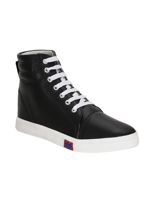 black faux leather laceup sneakers - 14468422 - Very Small Image - 1