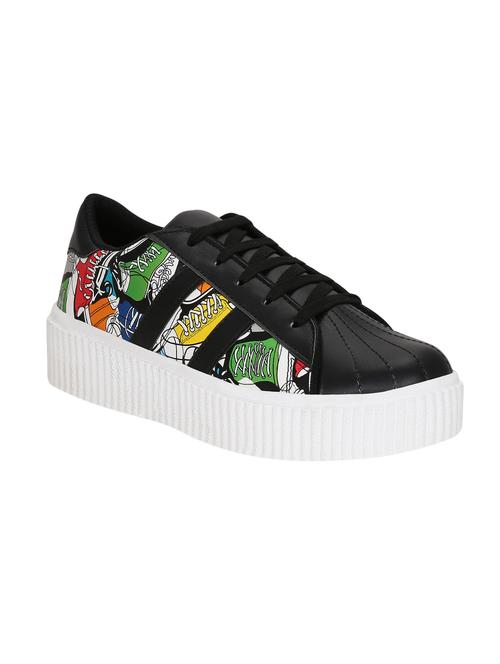 black faux leather laceup sneakers - 14468467 - Very Small Image - 1