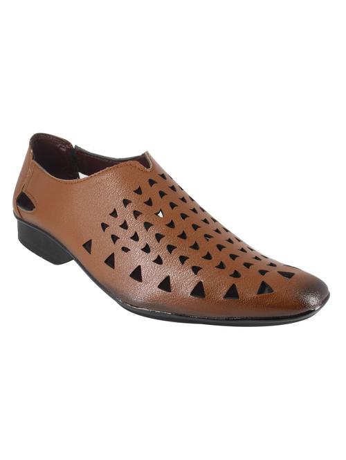 tan leatherette slip on sandals - 14468649 - Very Small Image - 1