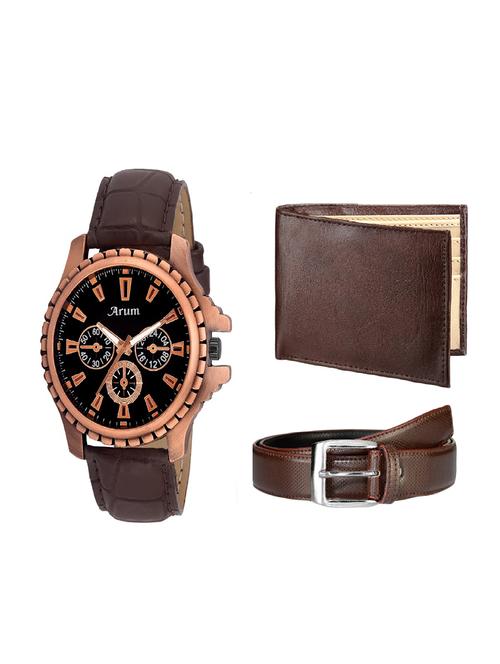 Arum Latest Brown Trendy Watch With Brown Belt,Wallet - 14468935 - Very Small Image - 1