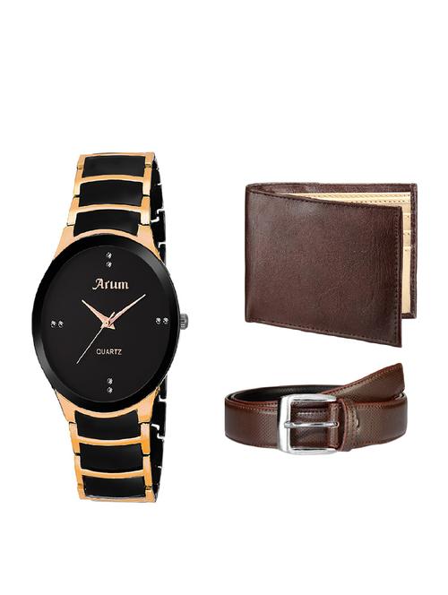 Arum New Black & Copper Dial Watch With Brown Belt ,Wallet - 14468949 - Very Small Image - 1