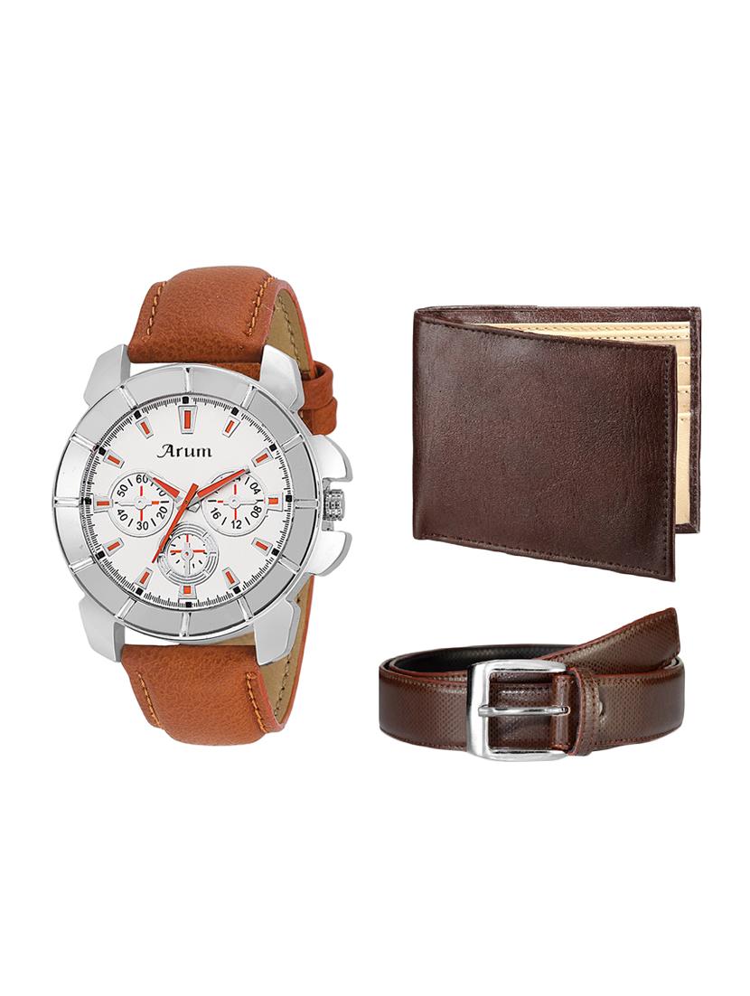 arum brown stylish watch with brown belt ,wallet - 14468950 - Zoom Image - 1