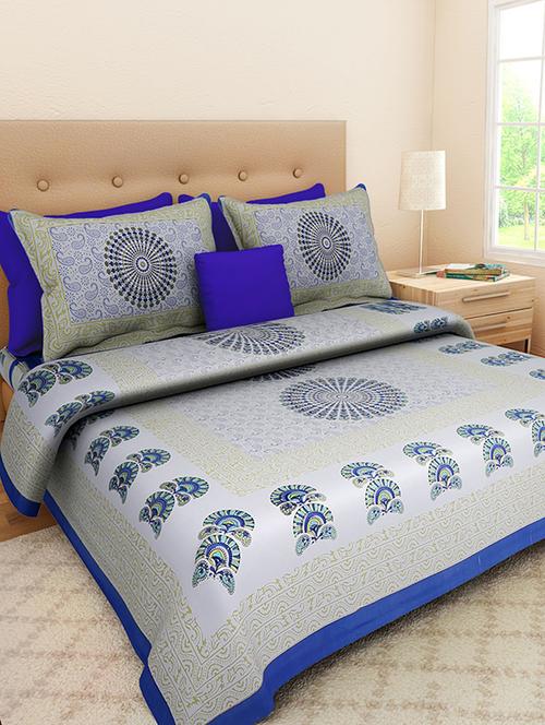 Pure Cotton Double Bedsheet with 2 Zip Closer Pillow Covers - 14468967 - Very Small Image - 1