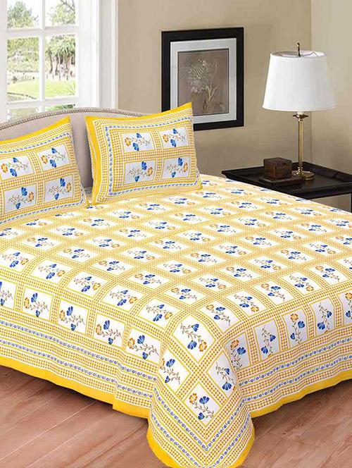 Pure Cotton Double Bedsheet with 2 Zip Closer Pillow Covers - 14468969 - Very Small Image - 1