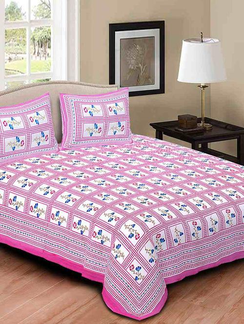 Pure Cotton Double Bedsheet with 2 Zip Closer Pillow Covers - 14468970 - Very Small Image - 1