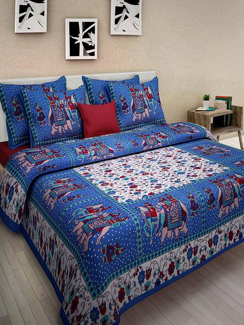 Pure Cotton Double Bedsheet with 2 Zip Closer Pillow Covers - 14468977 - Very Small Image - 1