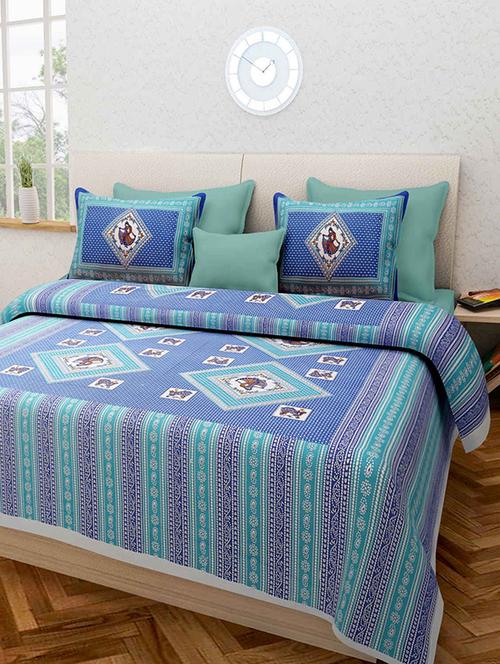 Pure Cotton Double Bedsheet with 2 Zip Closer Pillow Covers - 14469009 - Very Small Image - 1