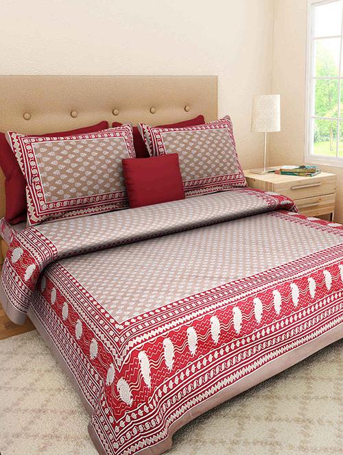 Pure Cotton Double Bedsheet with 2 Zip Closer Pillow Covers - 14469012 - Very Small Image - 1