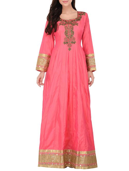 pink silk anarkali kurta - 14469053 - Standard Image - 1