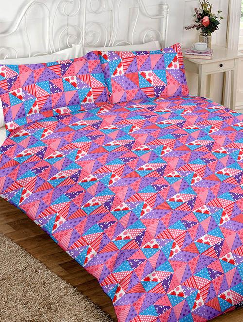 Geometric Print Cotton Double Bedsheet with 2 Pillow Covers - 14469055 - Standard Image - 1