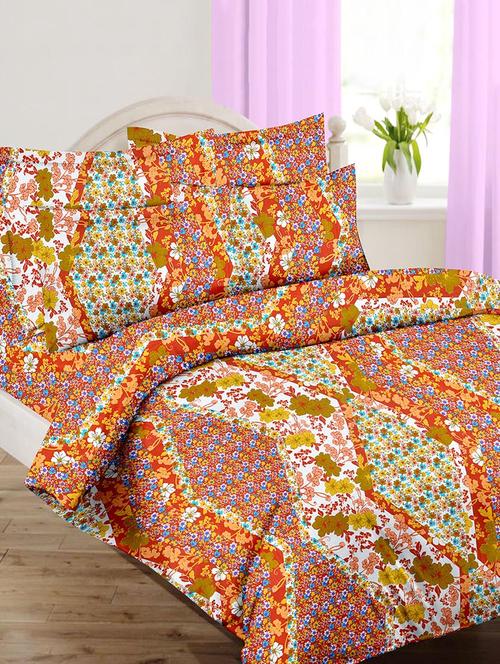 Floral Print Cotton Double Bedsheet with 2 Pillow Covers - 14469059 - Standard Image - 1