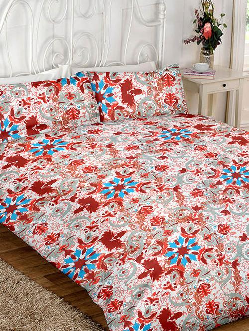 Floral Print Cotton Double Bedsheet with 2 Pillow Covers - 14469076 - Standard Image - 1