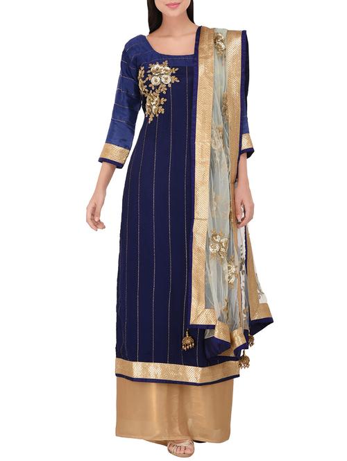 Blue chiffon stitched suit - 14469104 - Very Small Image - 1