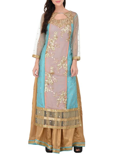 multicolored georgette stitched skirt suit - 14469108 - Standard Image - 1