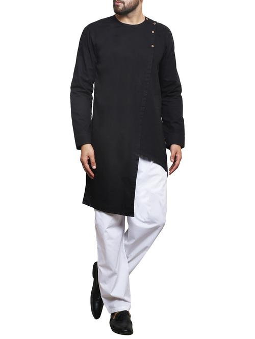 black cotton long asymmetric kurta - 14469120 - Standard Image - 1