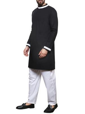 black cotton long kurta - 14469121 - Standard Image - 2