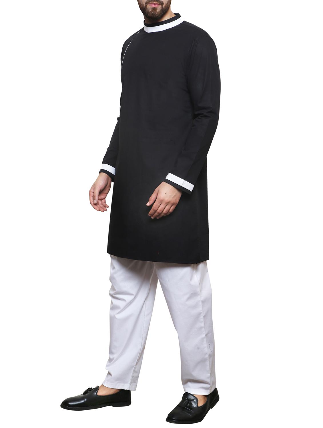 black cotton long kurta - 14469121 - Zoom Image - 2