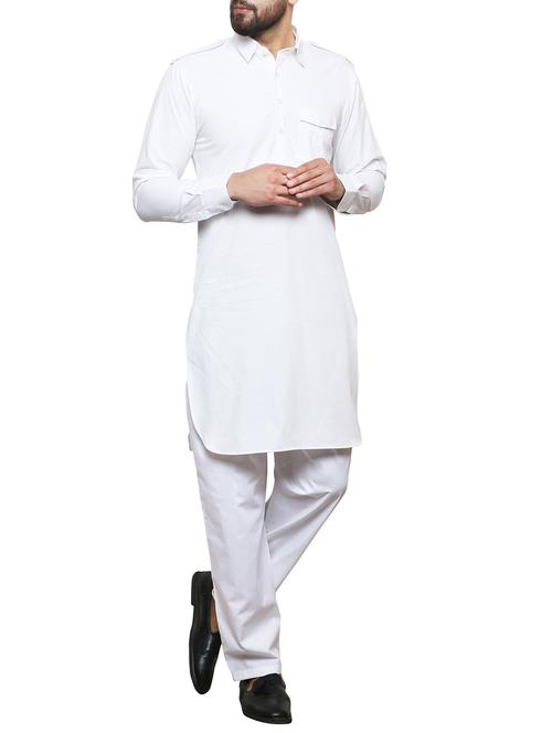 white cotton long kurta - 14469124 - Standard Image - 1