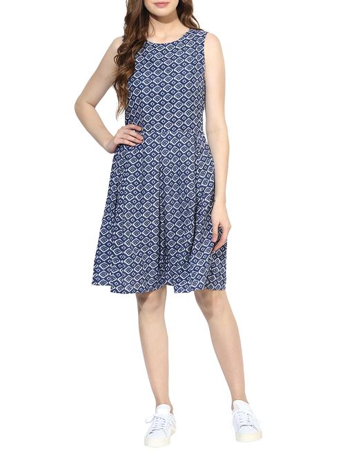 blue crepe fit & flare dress - 14469144 - Very Small Image - 1