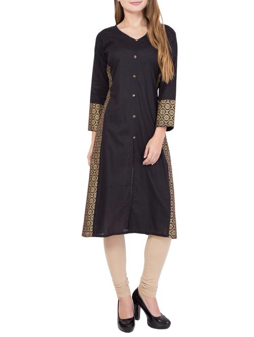 black cotton aline kurta - 14469193 - Very Small Image - 1