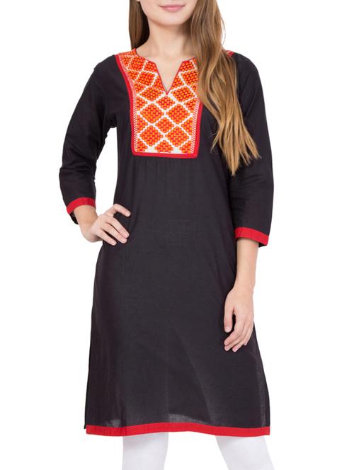 black cotton straight kurta - 14469217 - Standard Image - 1