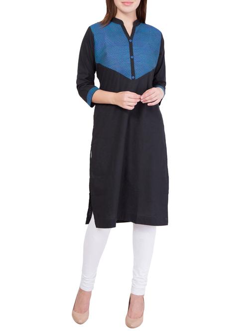 black cotton straight kurta - 14469222 - Very Small Image - 1