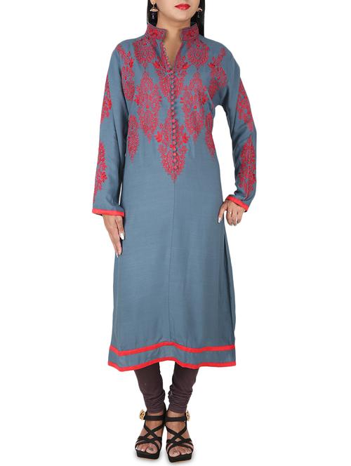 grey rayon straight kurta - 14469268 - Very Small Image - 1