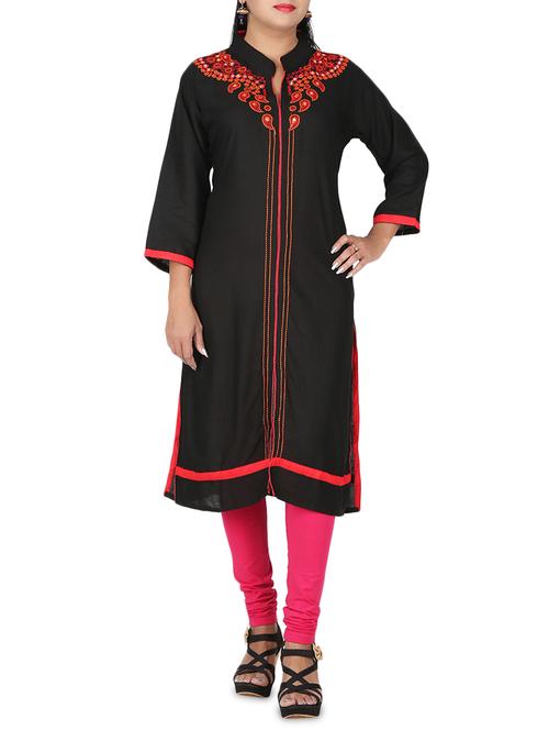 black rayon straight kurta - 14469269 - Very Small Image - 1