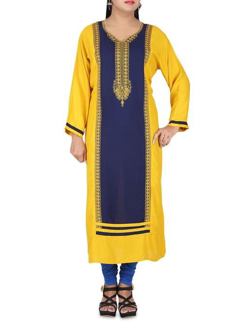yellow rayon straight kurta - 14469271 - Very Small Image - 1