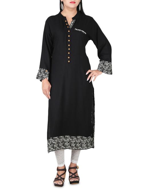 black rayon straight kurta - 14469273 - Very Small Image - 1