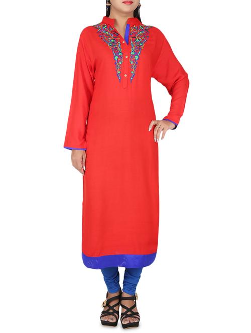 red rayon straight kurta - 14469275 - Very Small Image - 1