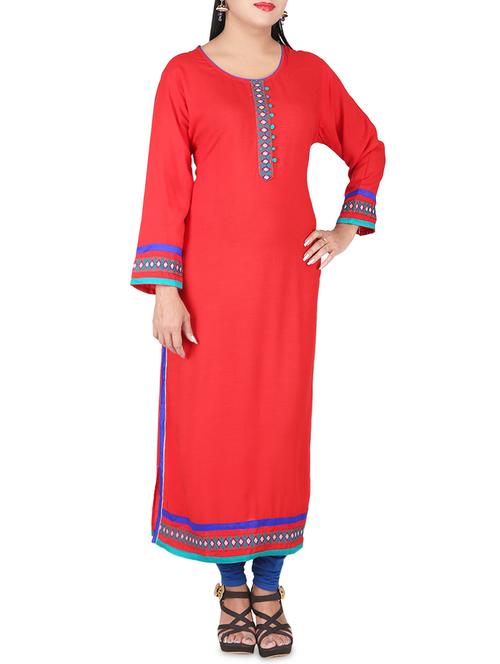 red rayon straight kurta - 14469285 - Very Small Image - 1