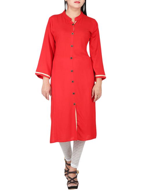 red rayon straight kurta - 14469296 - Very Small Image - 1