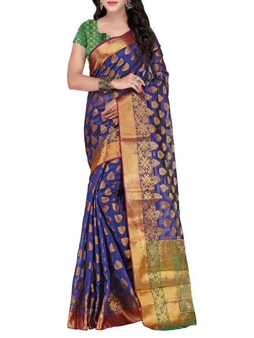 blue silk blend banarasi saree with blouse - 14469402 - Very Small Image - 1