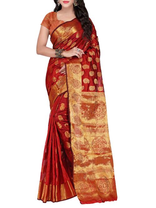 maroon silk banarasi saree with blouse - 14469405 - Standard Image - 1