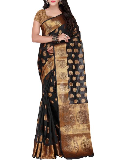 black silk blend banarasi saree with blouse - 14469406 - Very Small Image - 1
