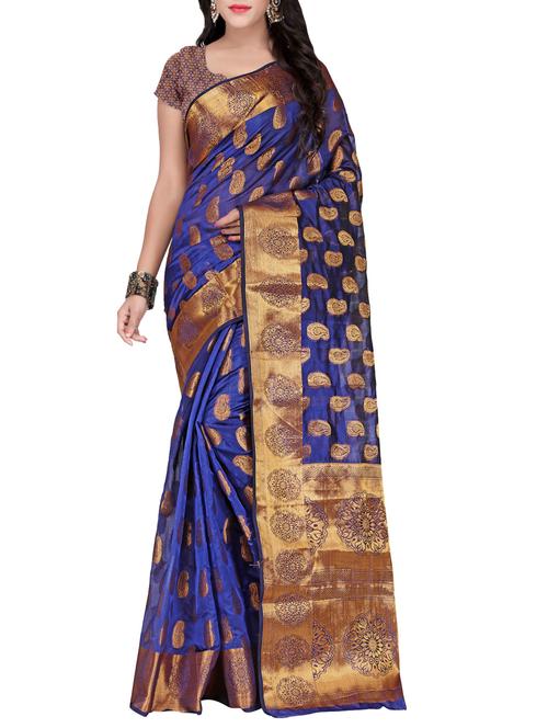 blue silk blend banarasi saree with blouse - 14469407 - Very Small Image - 1