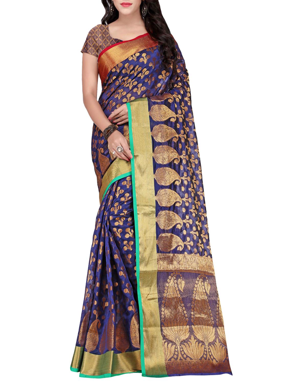 blue silk banarasi saree with blouse